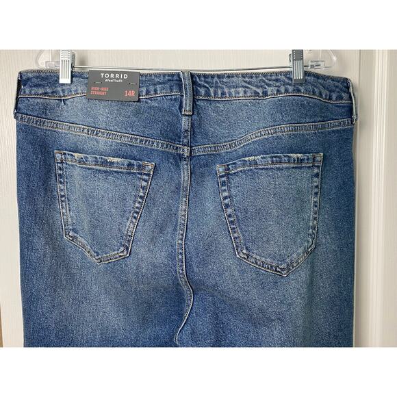 Torrid Women's Blue Button Fly High Rise Straight Studded Raw Hem Jeans Size 14R - Picture 5 of 10